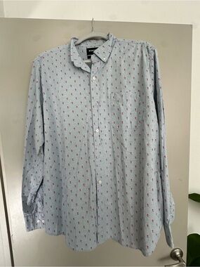 Bonobos Light Blue Button-Down Shirt with Pink Palm Print